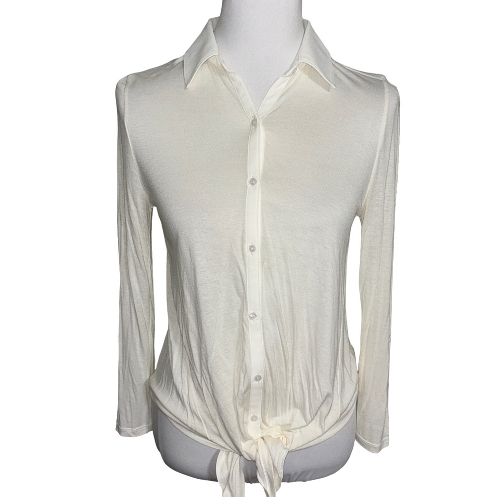 Ann Taylor Cream Tie Front Blouse